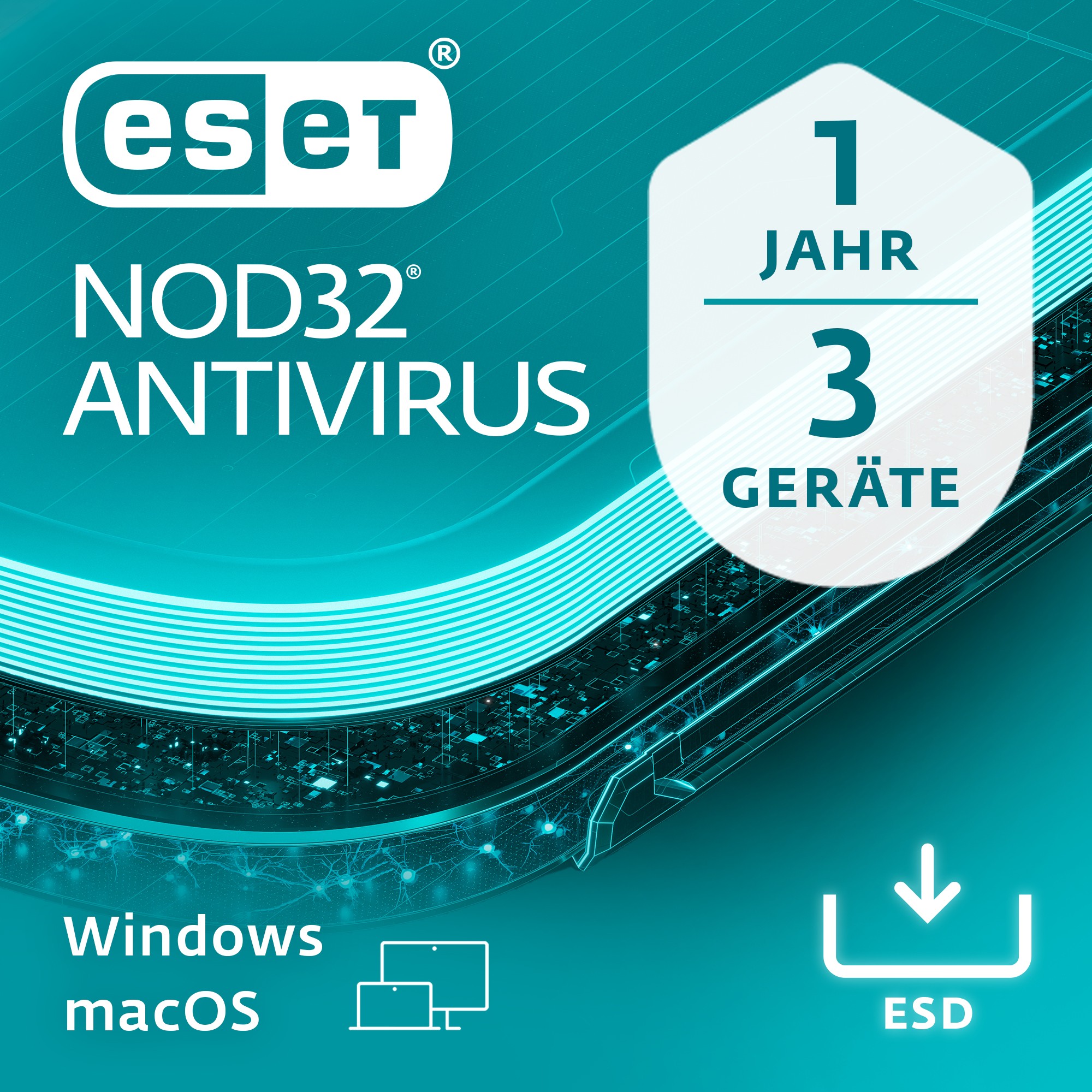 ESET ESD NOD32 Antivirus 3 User 1 Jahr Produktbild