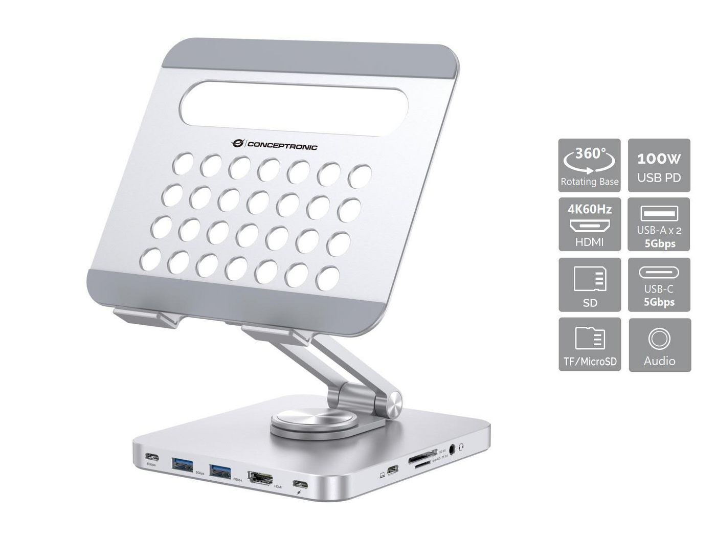 CONCEPTRONIC Tablet Halterung inkl 8-in-1 Docking Station si Produktbild 3