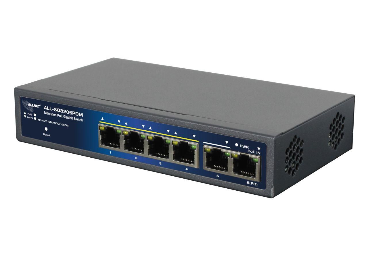 ALLNET Switch smart managed 6 Port Gigabit 95W 4x PoE 1x 90W BT In - Fernwartungsmodul - Switch Produktbild