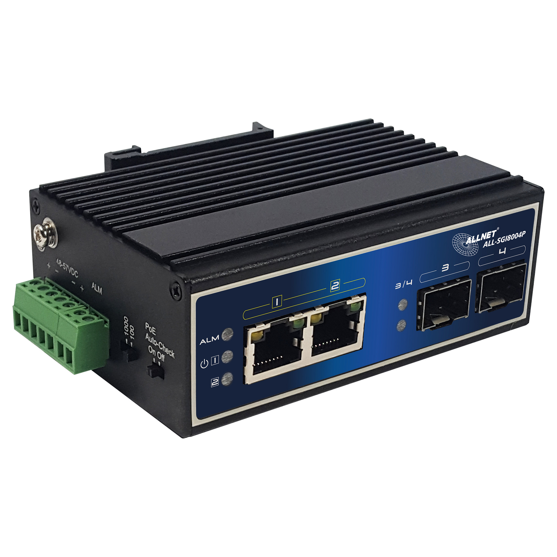 ALLNET SGI8004P - Switch 4-Port Gigabit Ethernet SFP PoE+ - Switch - Kupferdraht ( ALL-SGI8004P ) Produktbild